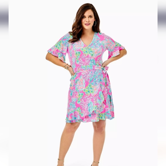Lilly Pulitzer Dress Isella Wrap Prosecco Pink XS 0 2 NEW Summer Designer Chic - Picture 5 of 7